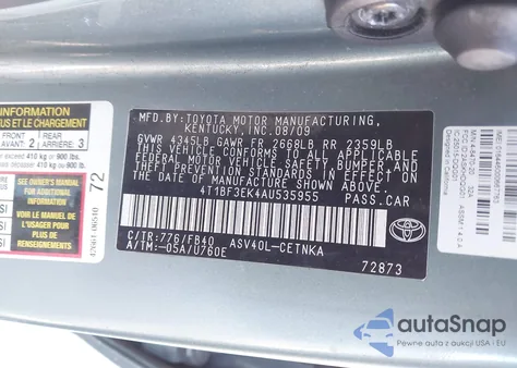 2010 Toyota Camry Le из США, поврежденный, VIN 4T1BF3EK4AU535955